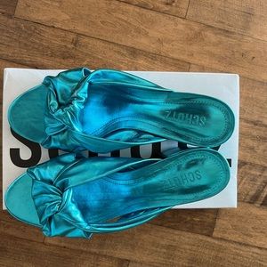 Blue metallic Schutz mules